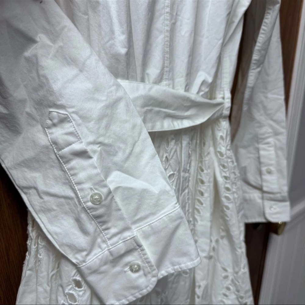 Frank & Eileen Grace Eyelet Lace Midi Dress Long Sleeve Shirtdress White Large - Picture 6 of 10
